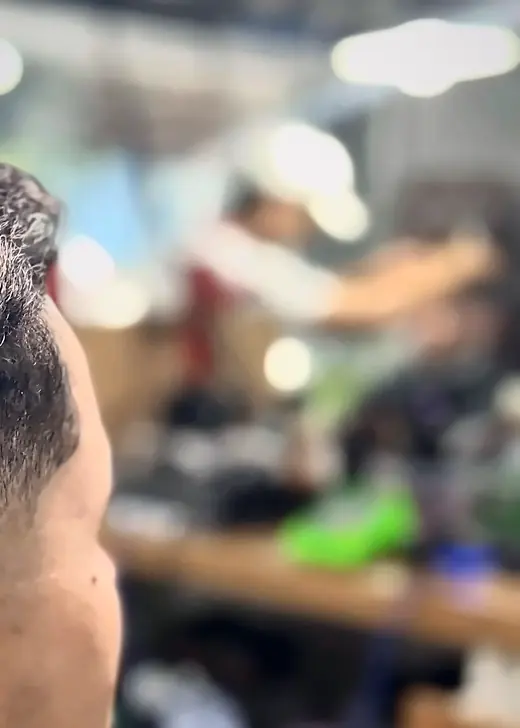 Bancada com produtos profissionais e acessórios